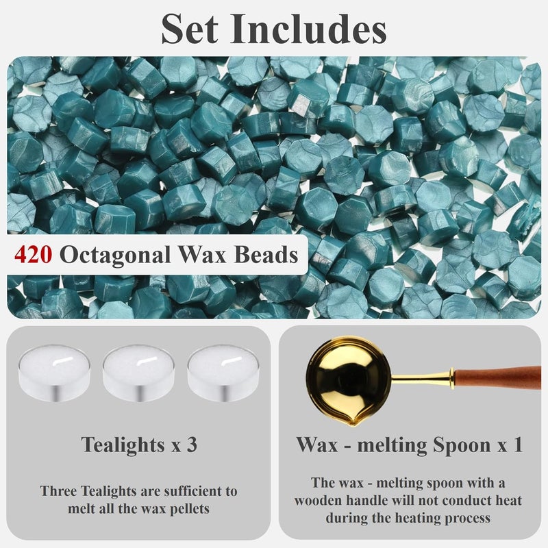 Cazzon 420 Pcs Vintage Wax Sealing Beads for Wax Seal Stamp, Antique Decor for Wedding Invitations, Envelope, Letters, DIY Crafts Gift Wrap (Blue B) - Image 2